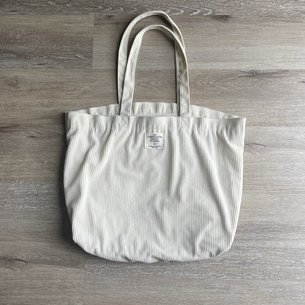 Sezane Tote Bag Ivory Corduroy Logo Medium Size Lined Designer Paris
